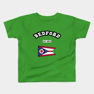 🐱‍👤 Bedford Ohio Strong, Buckeye State Flag, 1823, City Pride Kids T-Shirt